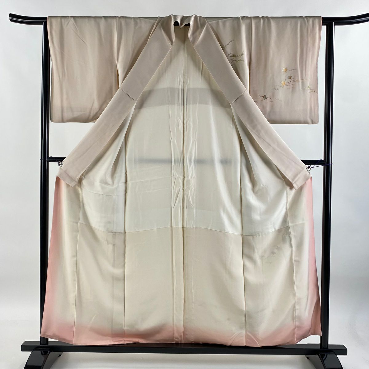 【庫存清倉】 付下 身長158cm 袖長62.5cm S 雙層 和田光正 落款 花丸紋 松樹葉 金銀彩 淺粉色 純蠶絲 名品級