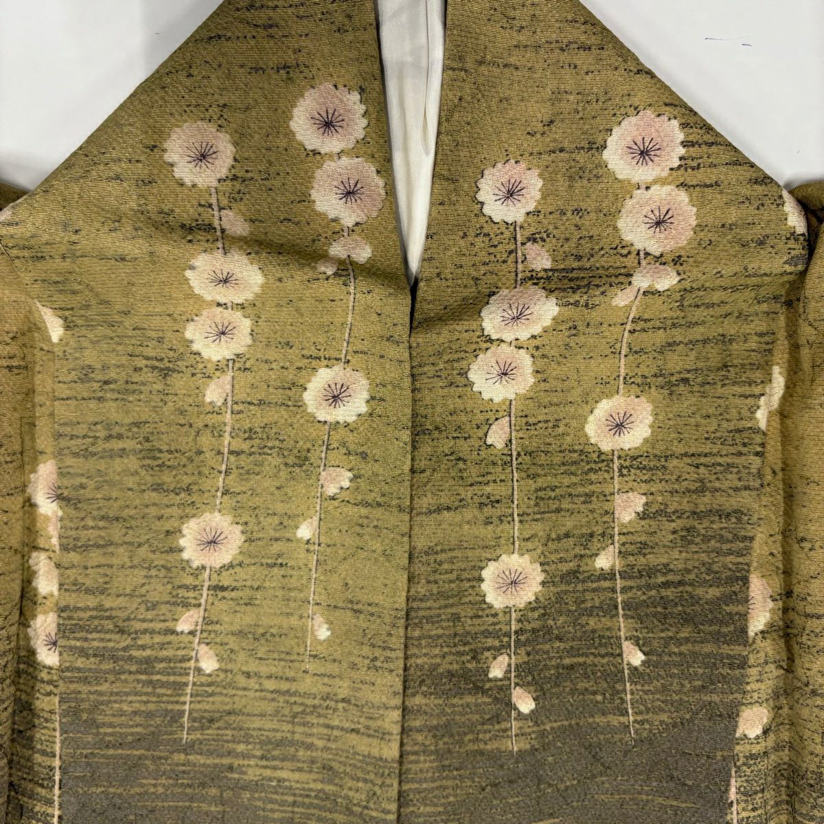 【庫存清倉】訪問服 身長158cm 袖長64cm M 雙層 コシノヒロコ 署名 矢羽 草花紋 金彩裝飾 染分 灰茶 純蠶絲 名品級