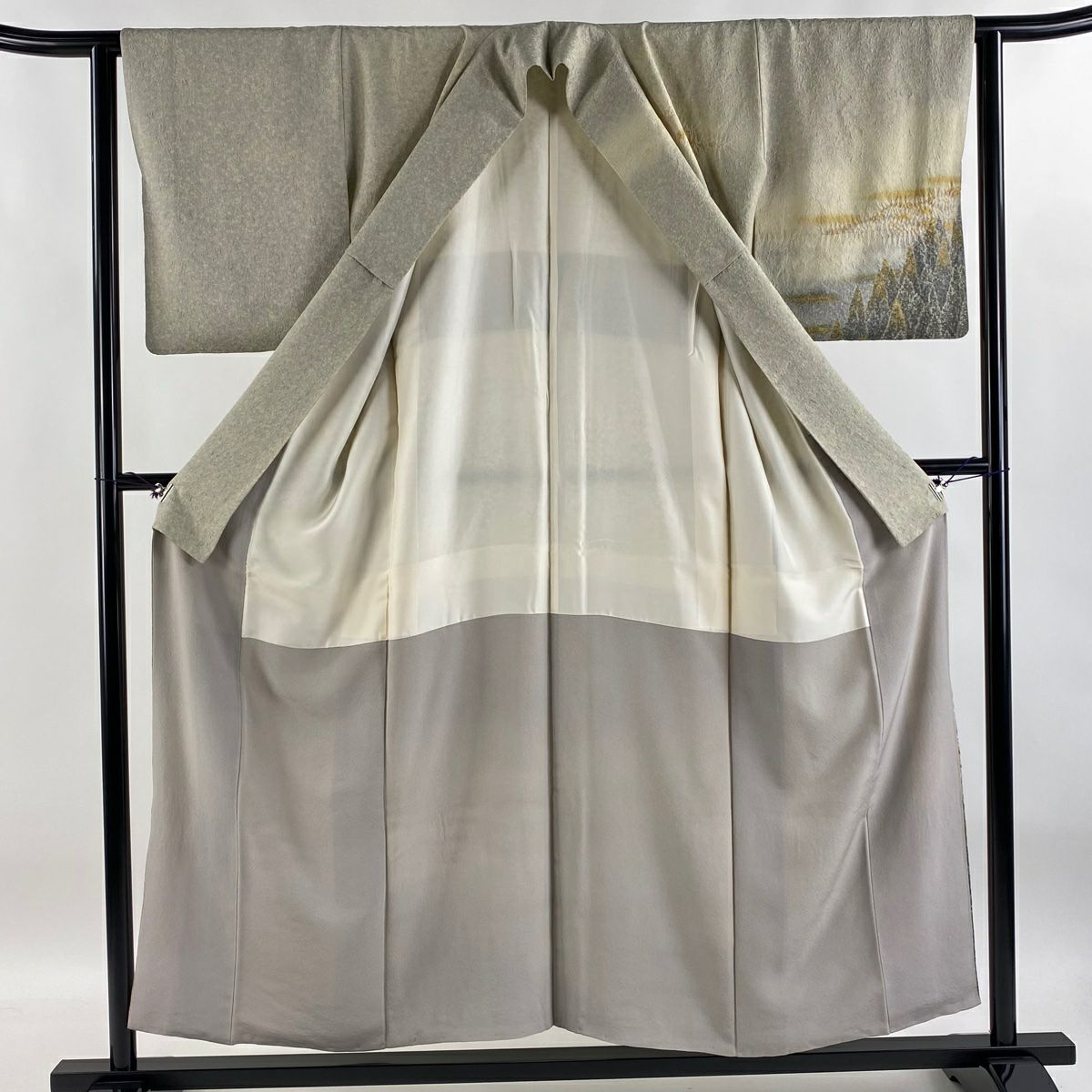 【庫存清倉】訪問服 身長154cm 袖長62.5cm S 雙層 風景 樹木 金彩裝飾 絞染 米色 純蠶絲 名品級