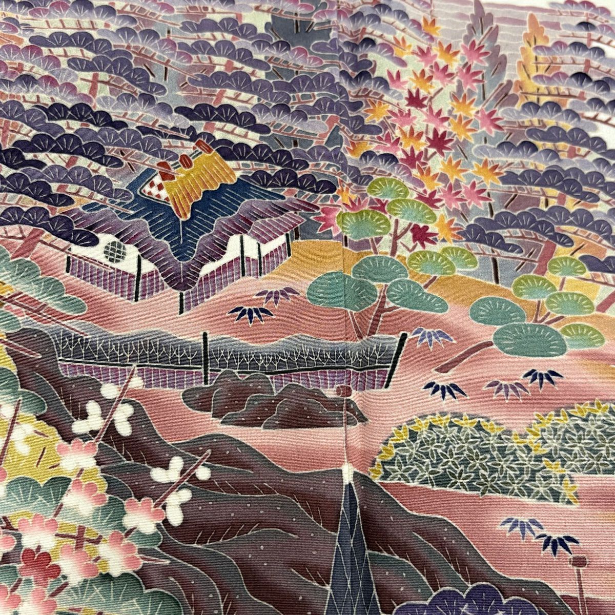 【庫存清倉】 留袖禮服禮服 身長155.5cm 袖長62.5cm S 雙層 落款有 風景 松樹竹子梅花 漸層 米色 純蠶絲 美品 名品級 三つ紋