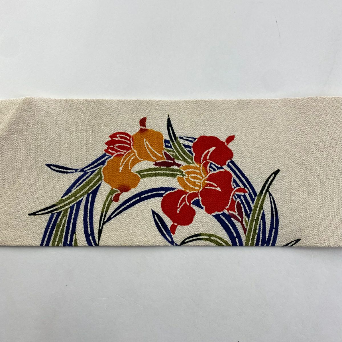 【庫存清倉】名古屋帶 逸品級 栗山吉三郎 落款 花丸紋 菖蒲 絞織 奶油色 純蠶絲