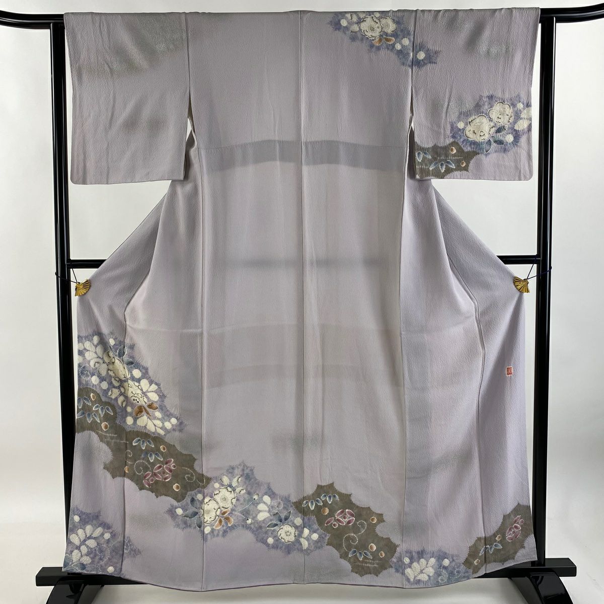 【庫存清倉】訪問服 身長159cm 袖長63cm S 雙層 滝泰 有落款 辻花染 金銀彩 漸層 灰紫 純蠶絲 優品級