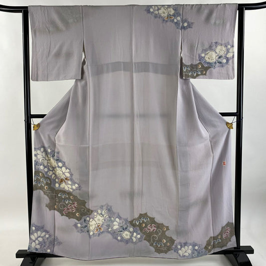 【庫存清倉】訪問服 身長159cm 袖長63cm S 雙層 滝泰 有落款 辻花染 金銀彩 漸層 灰紫 純蠶絲 優品級