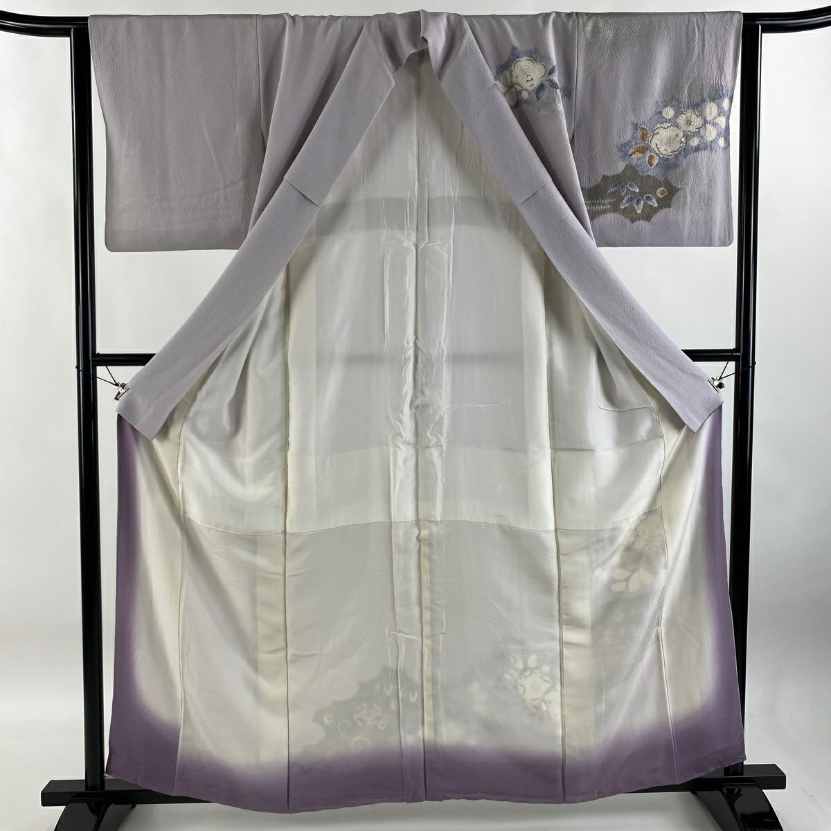 【庫存清倉】訪問服 身長159cm 袖長63cm S 雙層 滝泰 有落款 辻花染 金銀彩 漸層 灰紫 純蠶絲 優品級