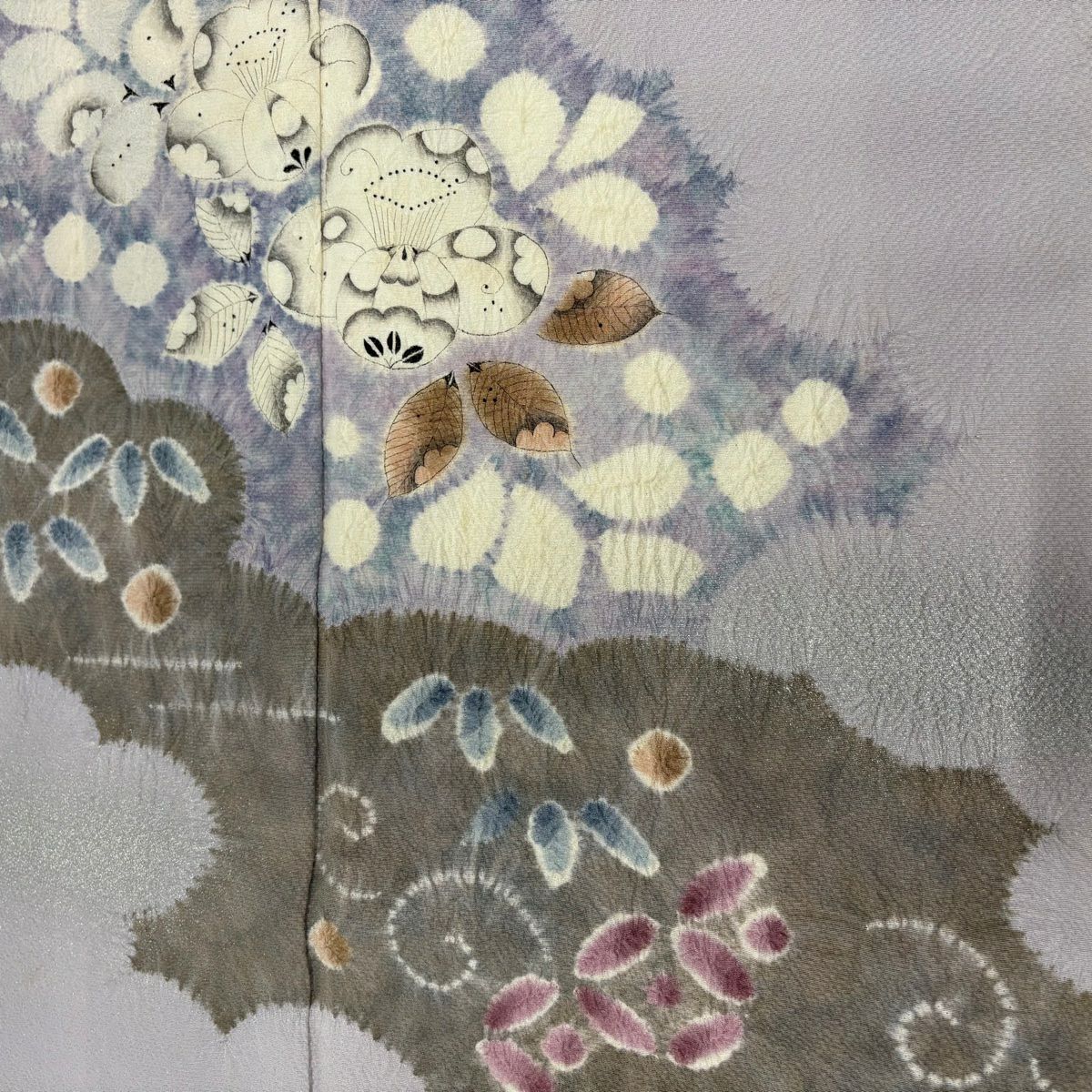 【庫存清倉】訪問服 身長159cm 袖長63cm S 雙層 滝泰 有落款 辻花染 金銀彩 漸層 灰紫 純蠶絲 優品級
