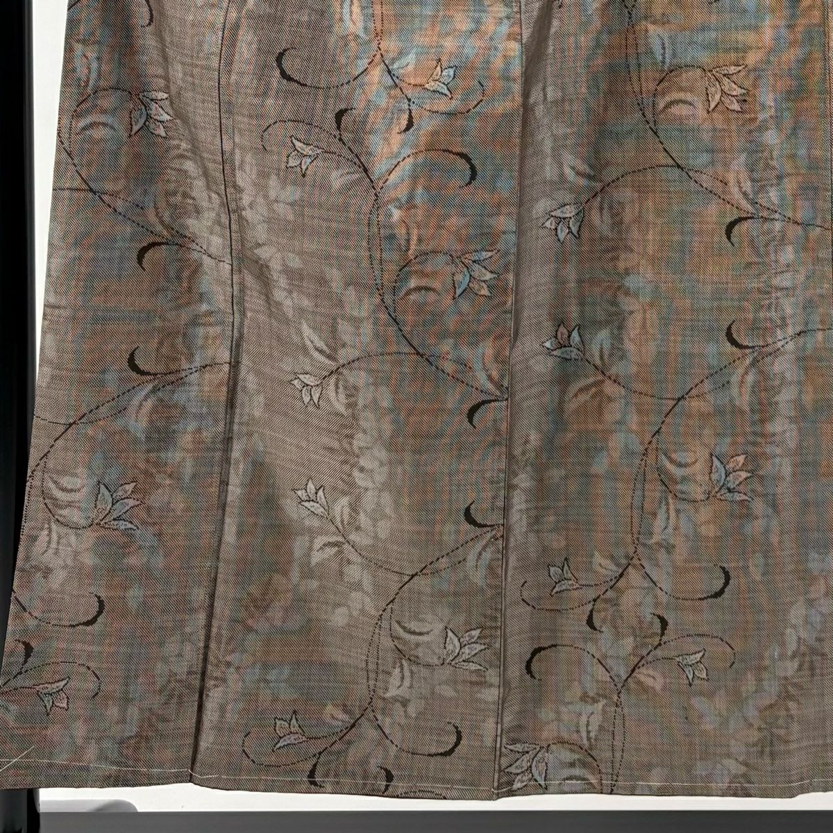 【庫存清倉】 紬織 身長155cm 袖長62cm S 雙層 花唐草紋 輪廓 焦茶 純蠶絲 美品 秀品級