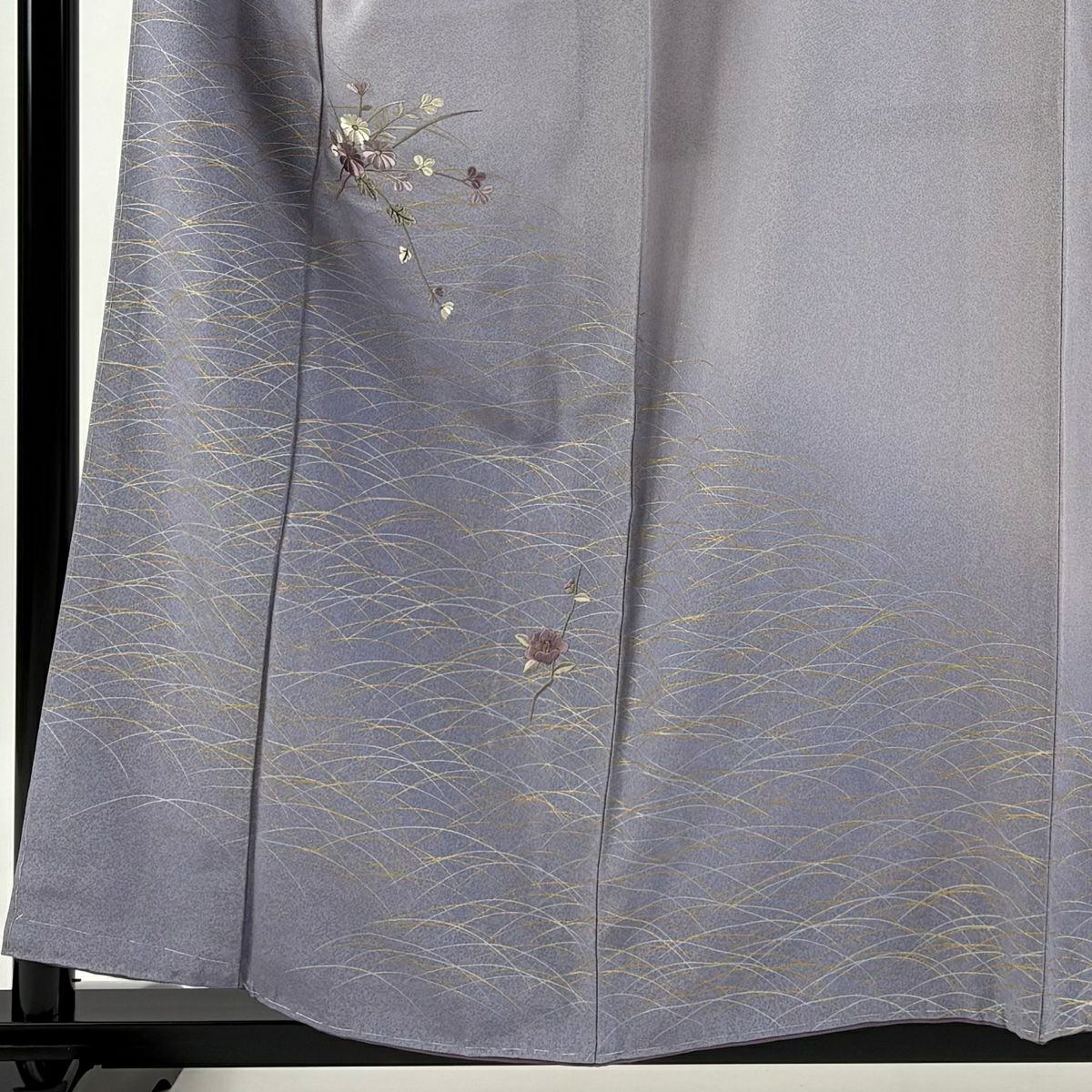 【庫存清倉】 付下 身長157cm 袖長64.5cm M 雙層 草花紋紋 芝刺繡 金線 灰紫 純蠶絲 優品級