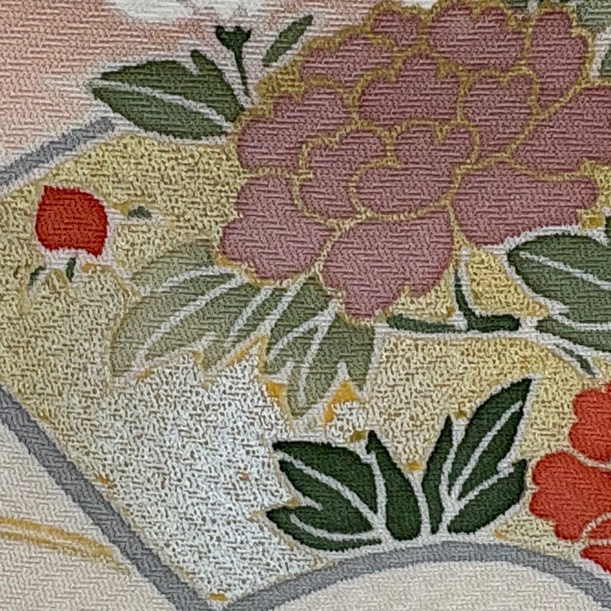 【庫存清倉】訪問服 身長158cm 袖長64cm M 雙層 扇子面 草花紋紋 金銀彩 染分 鮭粉色 純蠶絲 優品級