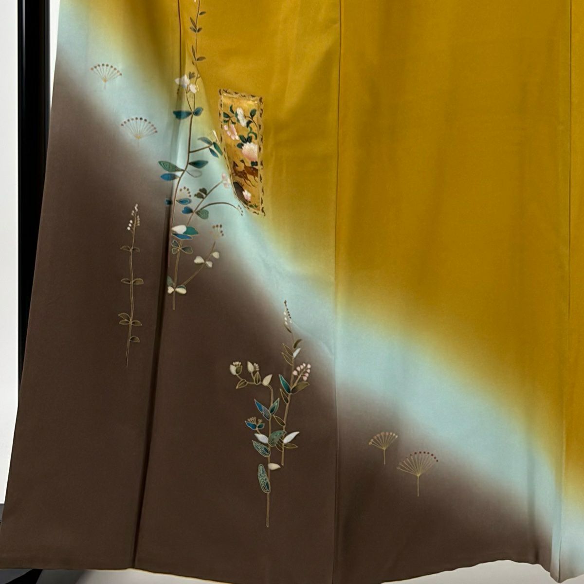 付下 身長162.5cm 袖長65.5cm M 雙層 短冊 草花紋紋 金銀彩 漸層 山吹 純蠶絲 優品級