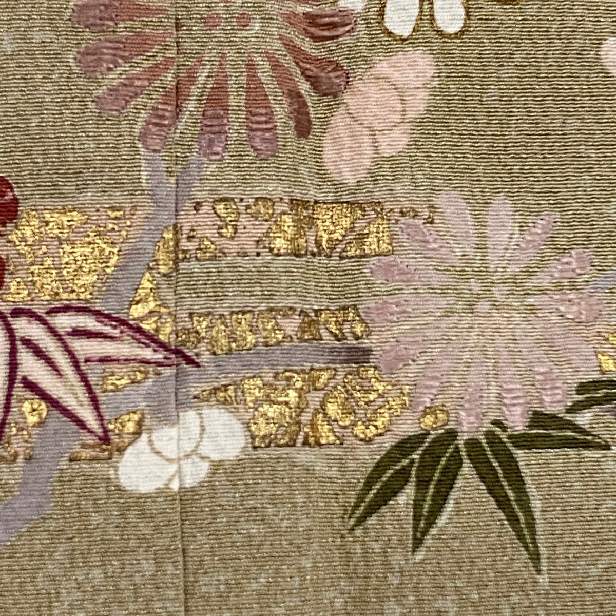 【庫存清倉】訪問服 身長167cm 袖長64.5cm M 雙層 枝梅花 ヱ霞 金銀彩 灰綠 純蠶絲 優品級