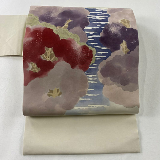 【庫存清倉】 名古屋帶 優品級 樹木 米色 純蠶絲