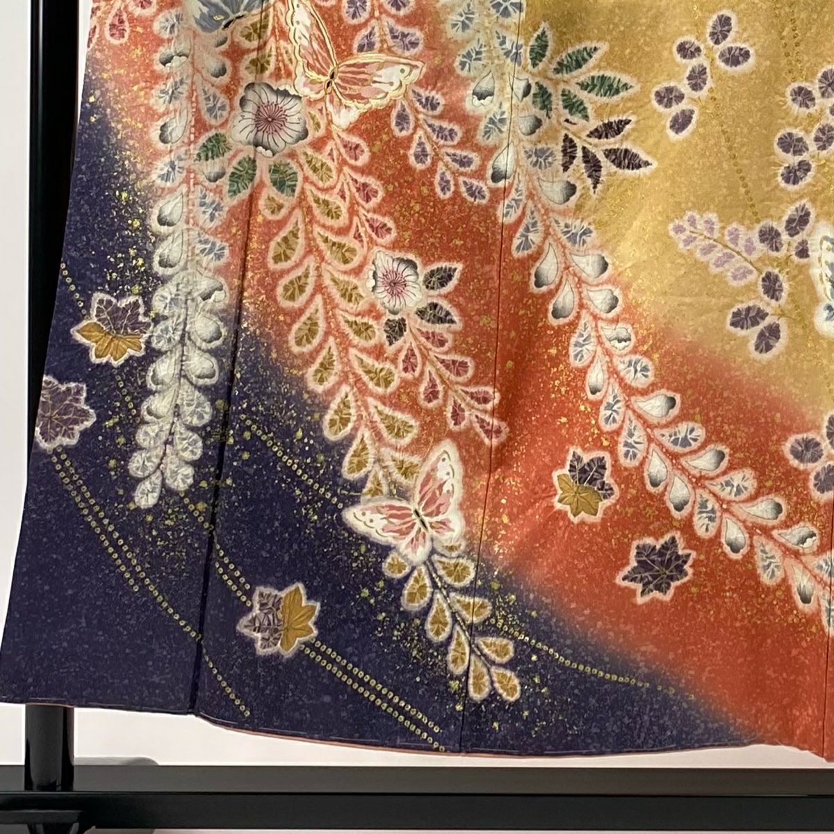 【庫存清倉】振袖禮服 身長154.5cm 袖長62cm S 雙層 辻花染 蝶 金絲 金銀彩 鮭粉色 純蠶絲 逸品級