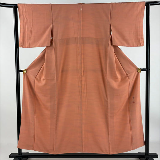 【庫存清倉】 小紋 身長152.5cm 袖長63cm S 雙層 松樹井青青 落款有 霞 漸層 鮭粉色 純蠶絲 優品級 一個紋
