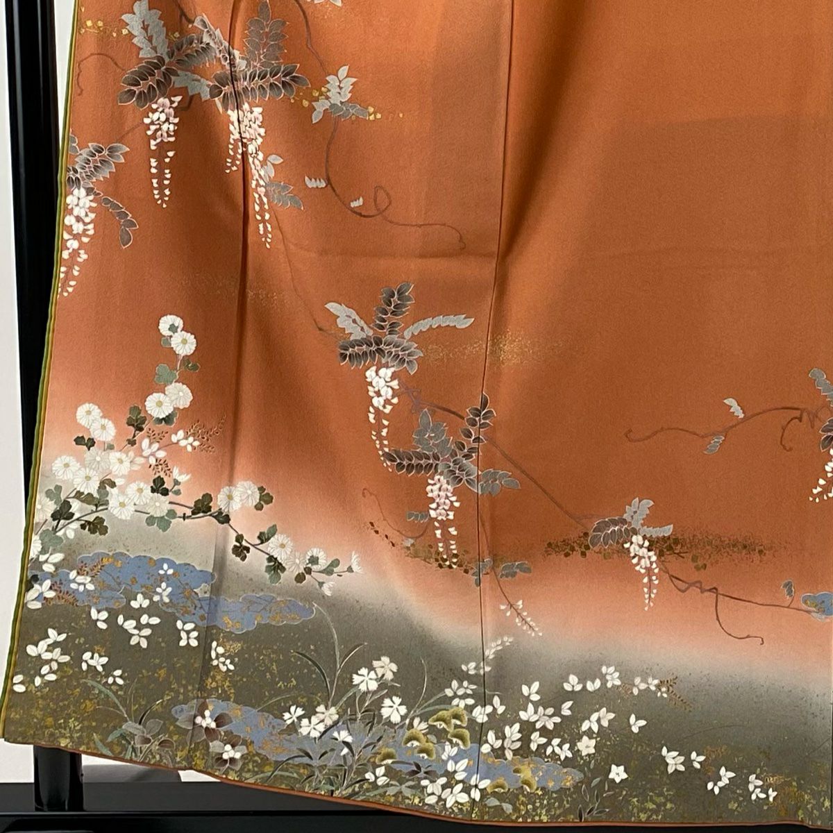 【庫存清倉】訪問服 身長156.5cm 袖長64cm M 雙層 藤 菊花 金銀彩 金絲 橙色 純蠶絲 優品級