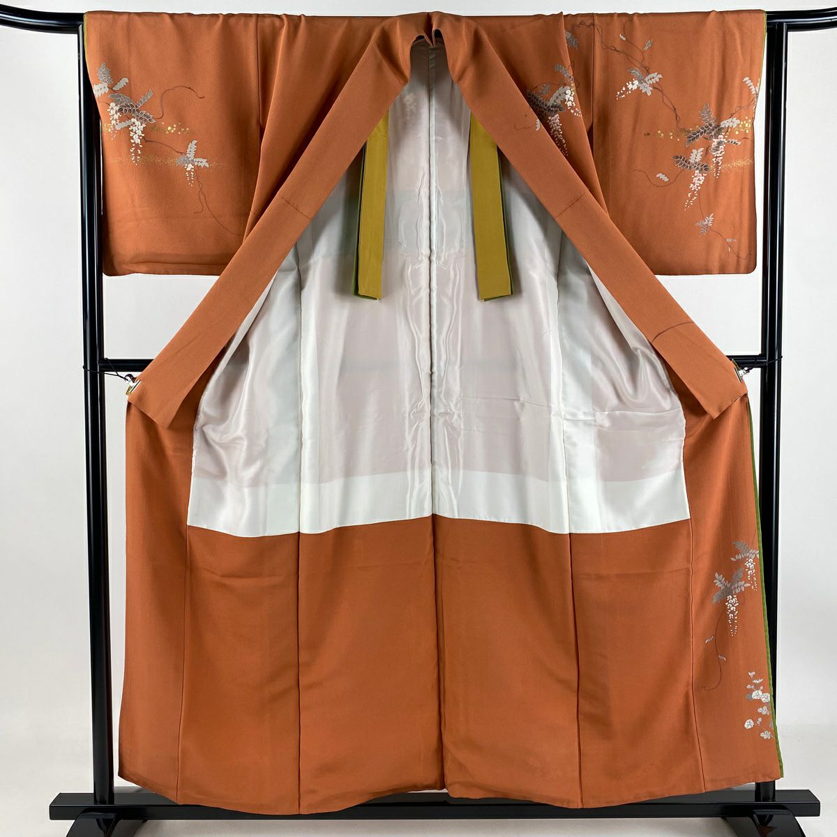 【庫存清倉】訪問服 身長156.5cm 袖長64cm M 雙層 藤 菊花 金銀彩 金絲 橙色 純蠶絲 優品級