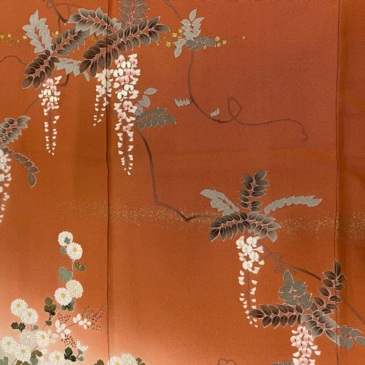 【庫存清倉】訪問服 身長156.5cm 袖長64cm M 雙層 藤 菊花 金銀彩 金絲 橙色 純蠶絲 優品級