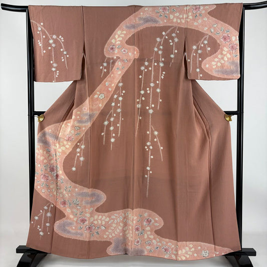 【庫存清倉】訪問服 身長159cm 袖長65.5cm M 雙層 辻花染 霞 粉紅 純蠶絲 優品級