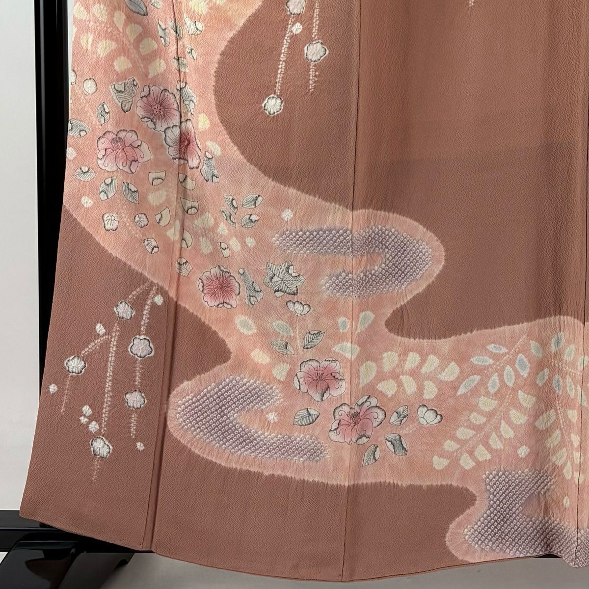 【庫存清倉】訪問服 身長159cm 袖長65.5cm M 雙層 辻花染 霞 粉紅 純蠶絲 優品級