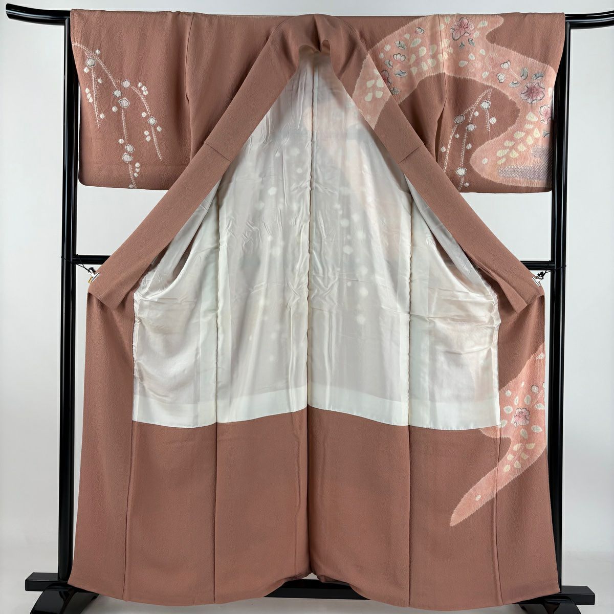 【庫存清倉】訪問服 身長159cm 袖長65.5cm M 雙層 辻花染 霞 粉紅 純蠶絲 優品級