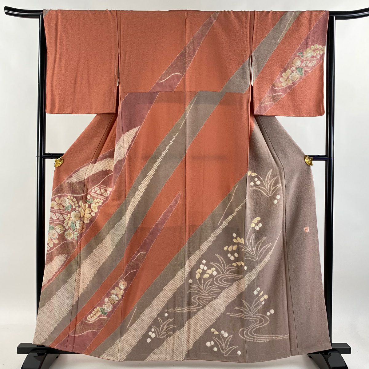 【庫存清倉】訪問服 身長160cm 袖長65cm M 雙層 滝泰 有落款 辻花染 金銀彩 絞染 鮭粉色 純蠶絲 名品級