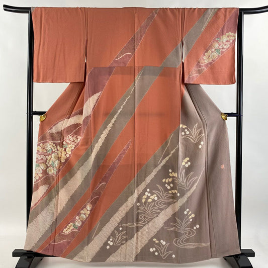 【庫存清倉】訪問服 身長160cm 袖長65cm M 雙層 滝泰 有落款 辻花染 金銀彩 絞染 鮭粉色 純蠶絲 名品級
