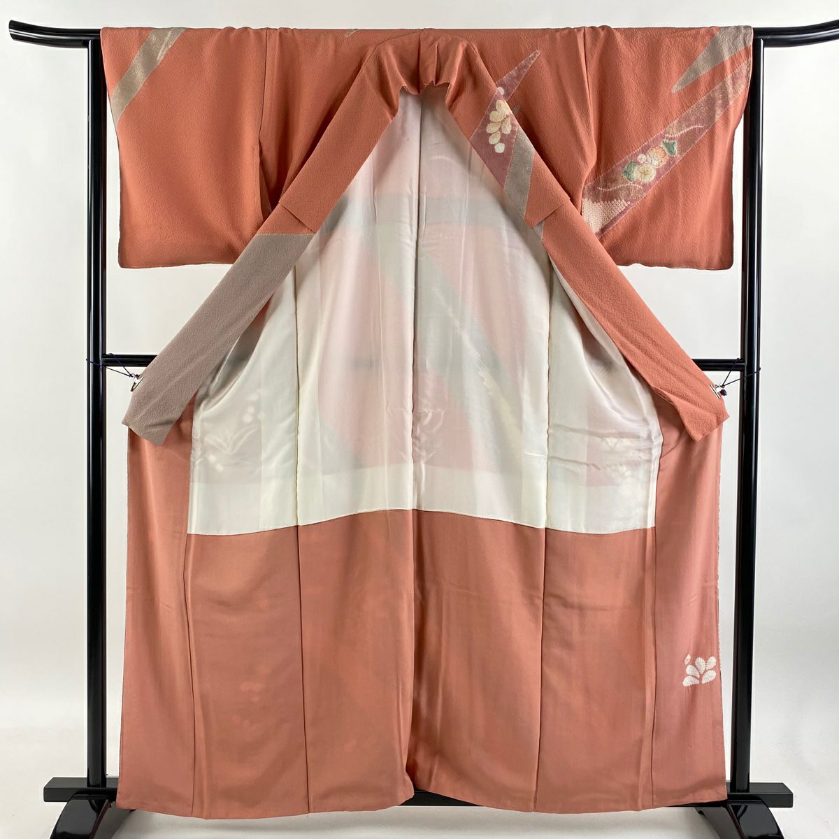 【庫存清倉】訪問服 身長160cm 袖長65cm M 雙層 滝泰 有落款 辻花染 金銀彩 絞染 鮭粉色 純蠶絲 名品級