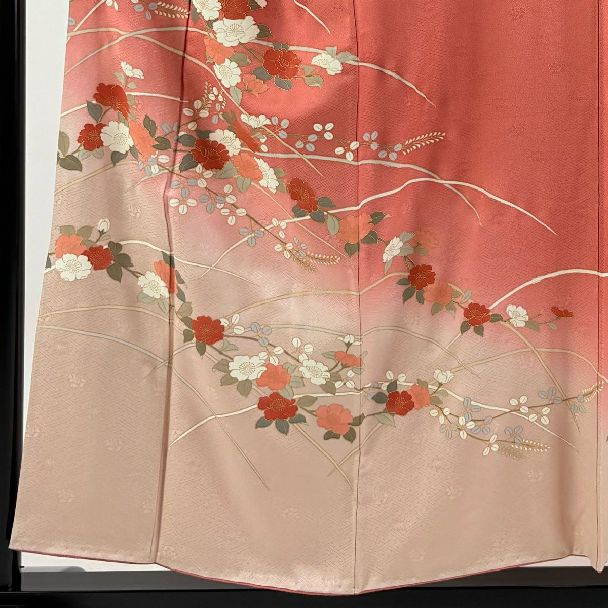【庫存清倉】訪問服 身長155cm 袖長64.5cm M 雙層 草花紋紋 芝 金彩裝飾 漸層 粉米色 純蠶絲 優品級