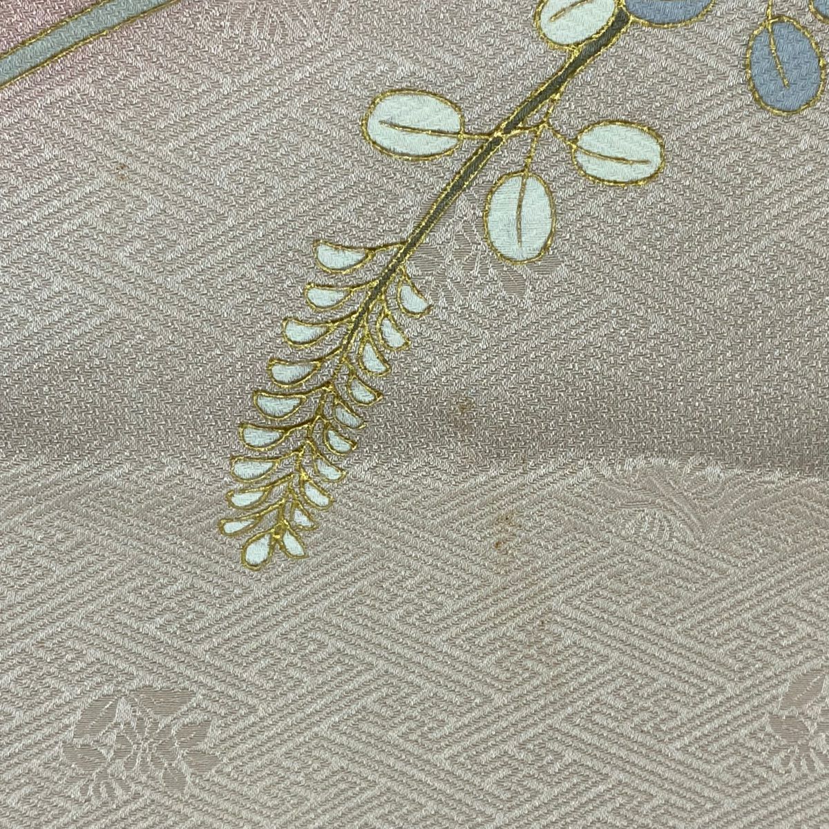 【庫存清倉】訪問服 身長155cm 袖長64.5cm M 雙層 草花紋紋 芝 金彩裝飾 漸層 粉米色 純蠶絲 優品級