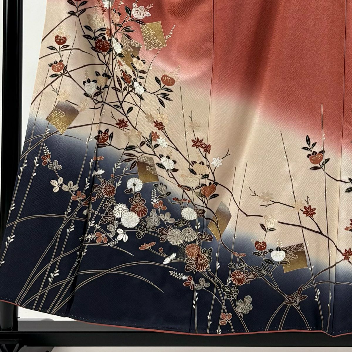 【庫存清倉】訪問服 身長156cm 袖長62.5cm S 雙層 草花紋紋 色紙 金銀彩 漸層 淺小豆 純蠶絲 優品級