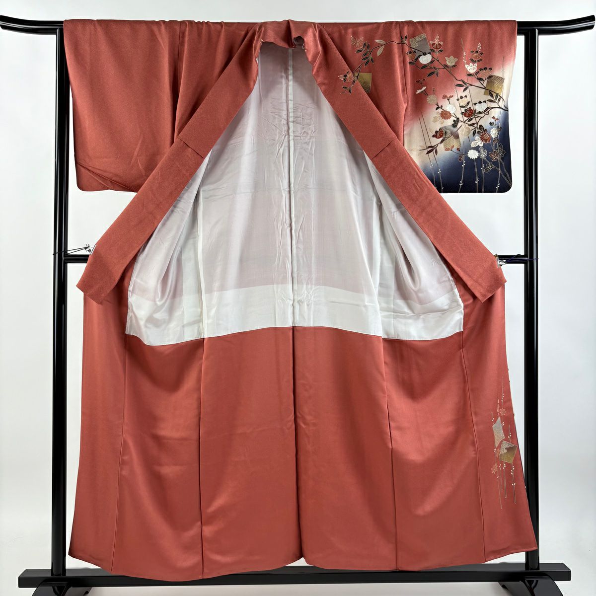 【庫存清倉】訪問服 身長156cm 袖長62.5cm S 雙層 草花紋紋 色紙 金銀彩 漸層 淺小豆 純蠶絲 優品級