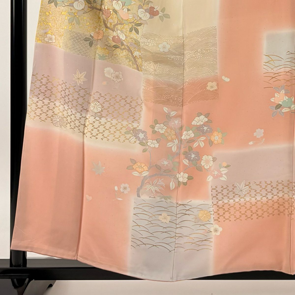 【庫存清倉】訪問服 身長156.5cm 袖長63cm S 雙層 草花紋紋 波 金絲 金銀彩 粉紅 純蠶絲 優品級
