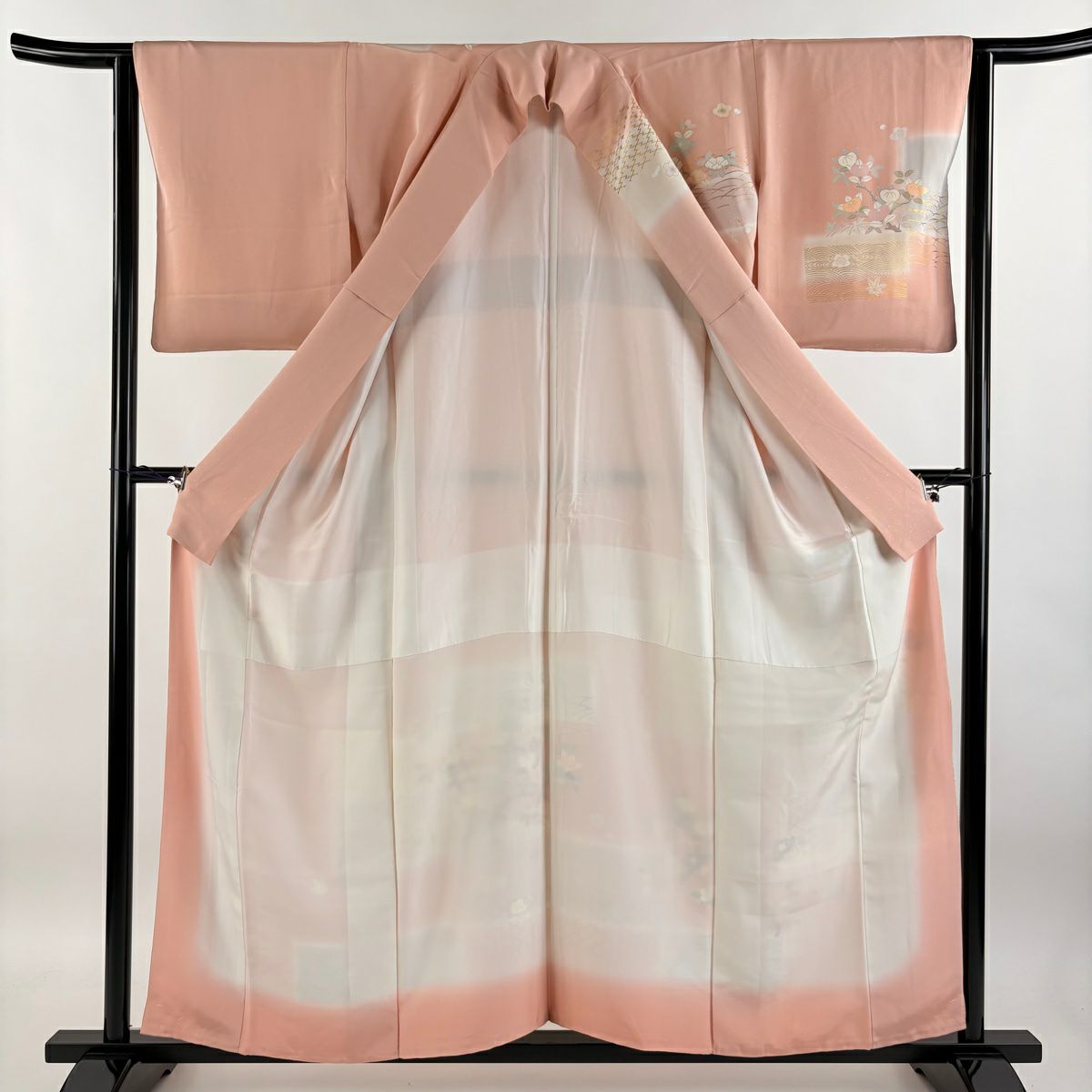 【庫存清倉】訪問服 身長156.5cm 袖長63cm S 雙層 草花紋紋 波 金絲 金銀彩 粉紅 純蠶絲 優品級