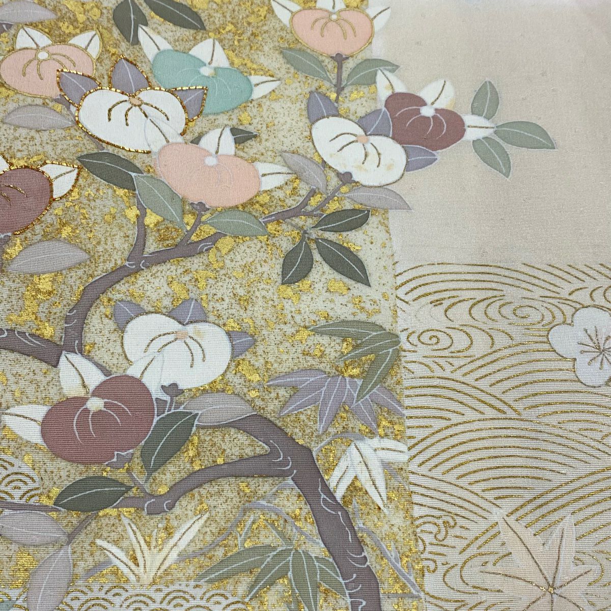 【庫存清倉】訪問服 身長156.5cm 袖長63cm S 雙層 草花紋紋 波 金絲 金銀彩 粉紅 純蠶絲 優品級