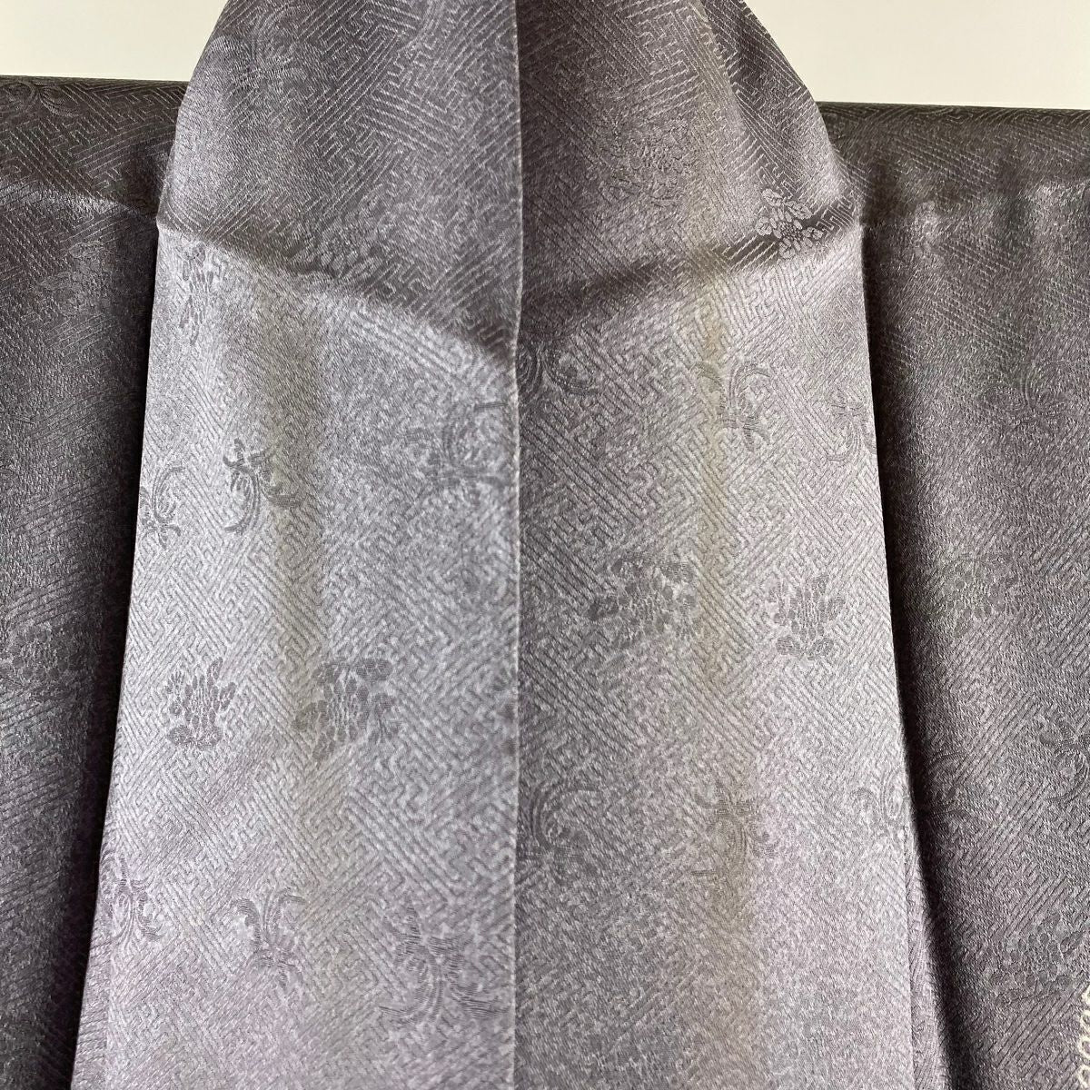 【庫存清倉】 付下 身長166cm 袖長65.5cm M 雙層 花唐草紋 波 金銀彩 刺繡 灰紫 純蠶絲 優品級