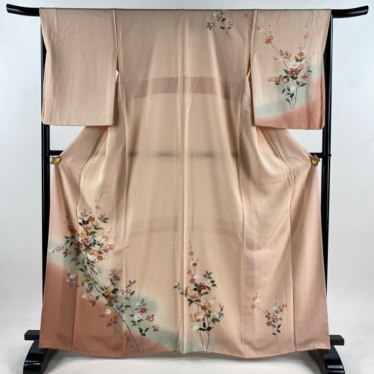 【庫存清倉】訪問服 身長165cm 袖長67cm M 雙層 枝花 漸層 鮭粉色 純蠶絲 優品級
