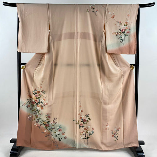 【庫存清倉】訪問服 身長165cm 袖長67cm M 雙層 枝花 漸層 鮭粉色 純蠶絲 優品級