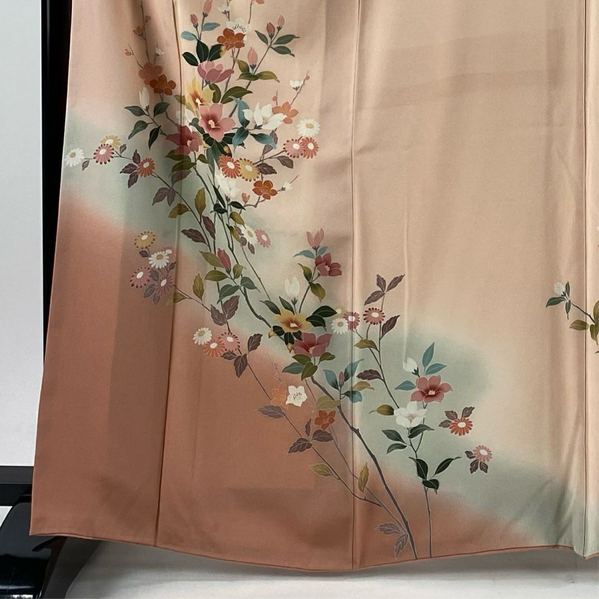 【庫存清倉】訪問服 身長165cm 袖長67cm M 雙層 枝花 漸層 鮭粉色 純蠶絲 優品級