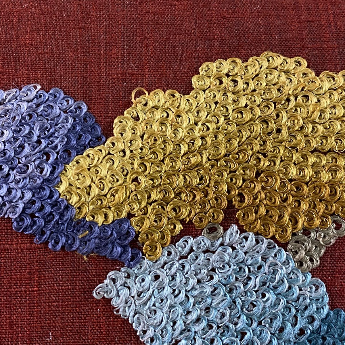 【清倉特賣】名古屋帶 美品 秀品級 紬織織 葉花紋 相良刺繡 金線 深紅 純蠶絲