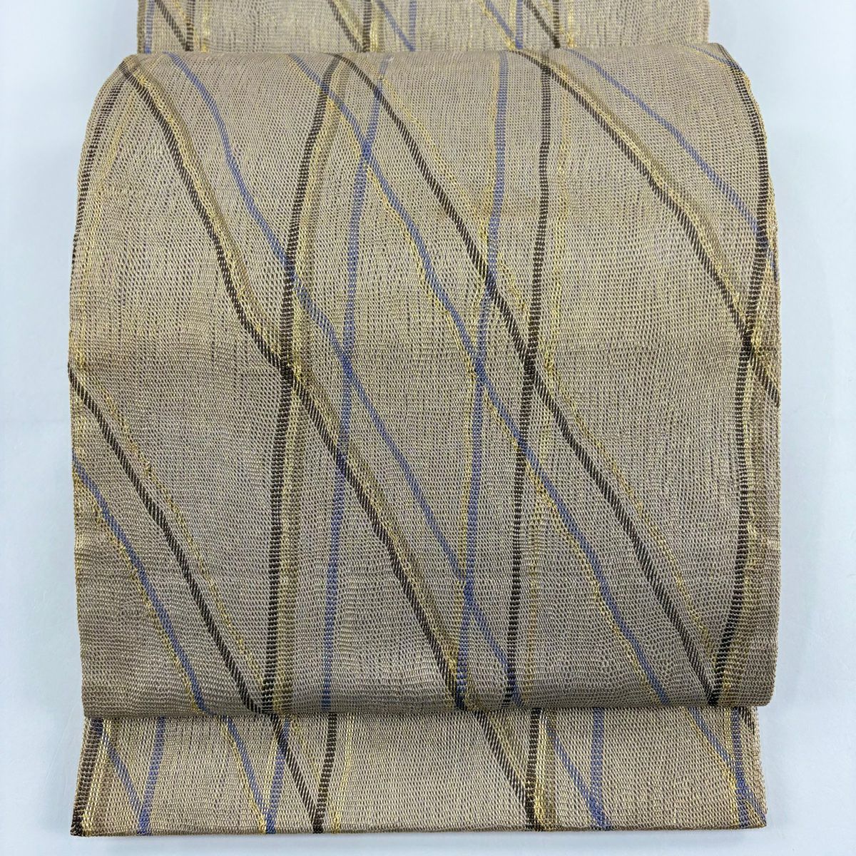 【庫存清倉】 袋帶 名古屋帶 優品級 幾何學 金絲 淺茶 純蠶絲