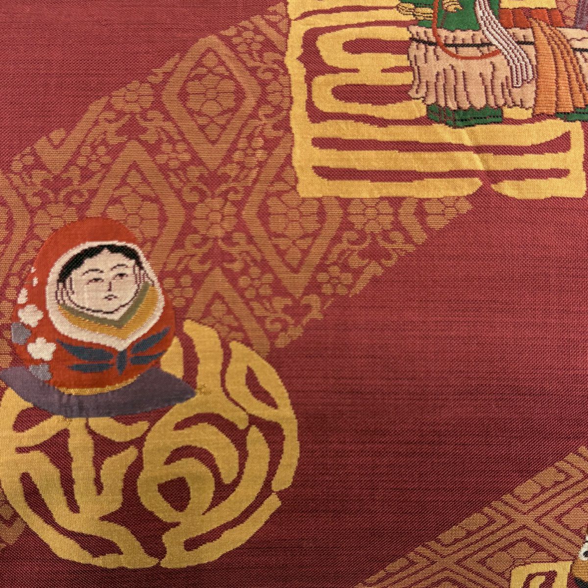 【庫存清倉】 名古屋帶 優品級 文字圖案 玩具 茜色 純蠶絲