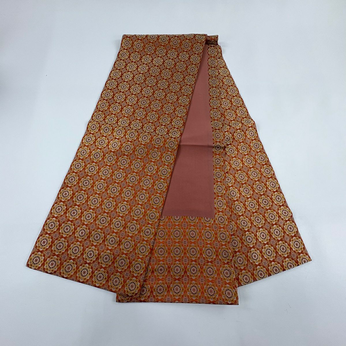 【庫存清倉】 開口名古屋帶 優品級 華紋 金絲 紅茶 純蠶絲