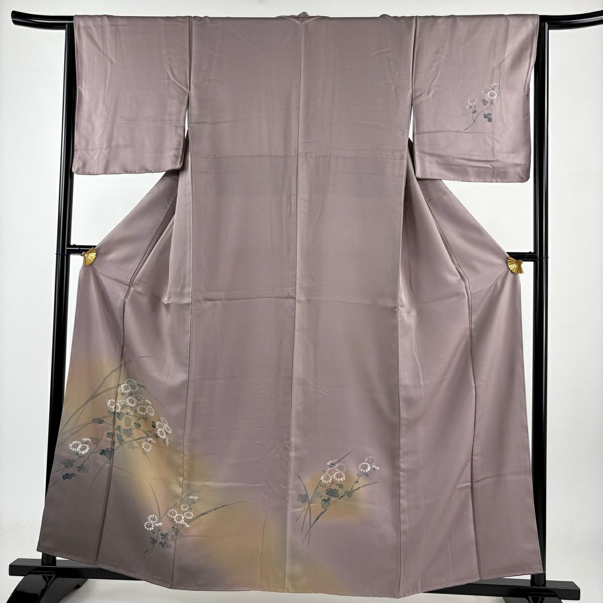 【庫存清倉】 付下 身長160cm 袖長64.5cm M 雙層 菊花花 相良刺繡 漸層 紫 純蠶絲 優品級