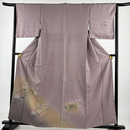 【庫存清倉】 付下 身長160cm 袖長64.5cm M 雙層 菊花花 相良刺繡 漸層 紫 純蠶絲 優品級