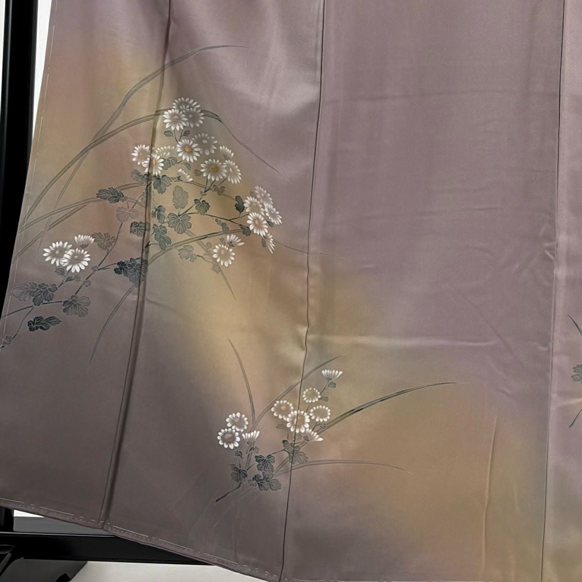 【庫存清倉】 付下 身長160cm 袖長64.5cm M 雙層 菊花花 相良刺繡 漸層 紫 純蠶絲 優品級