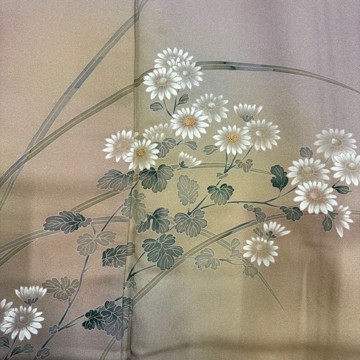 【庫存清倉】 付下 身長160cm 袖長64.5cm M 雙層 菊花花 相良刺繡 漸層 紫 純蠶絲 優品級