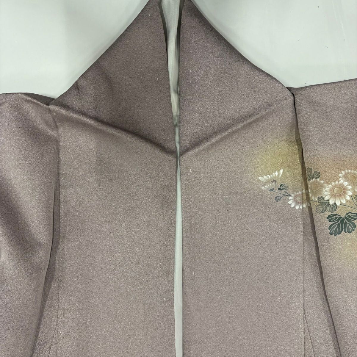 【庫存清倉】 付下 身長160cm 袖長64.5cm M 雙層 菊花花 相良刺繡 漸層 紫 純蠶絲 優品級