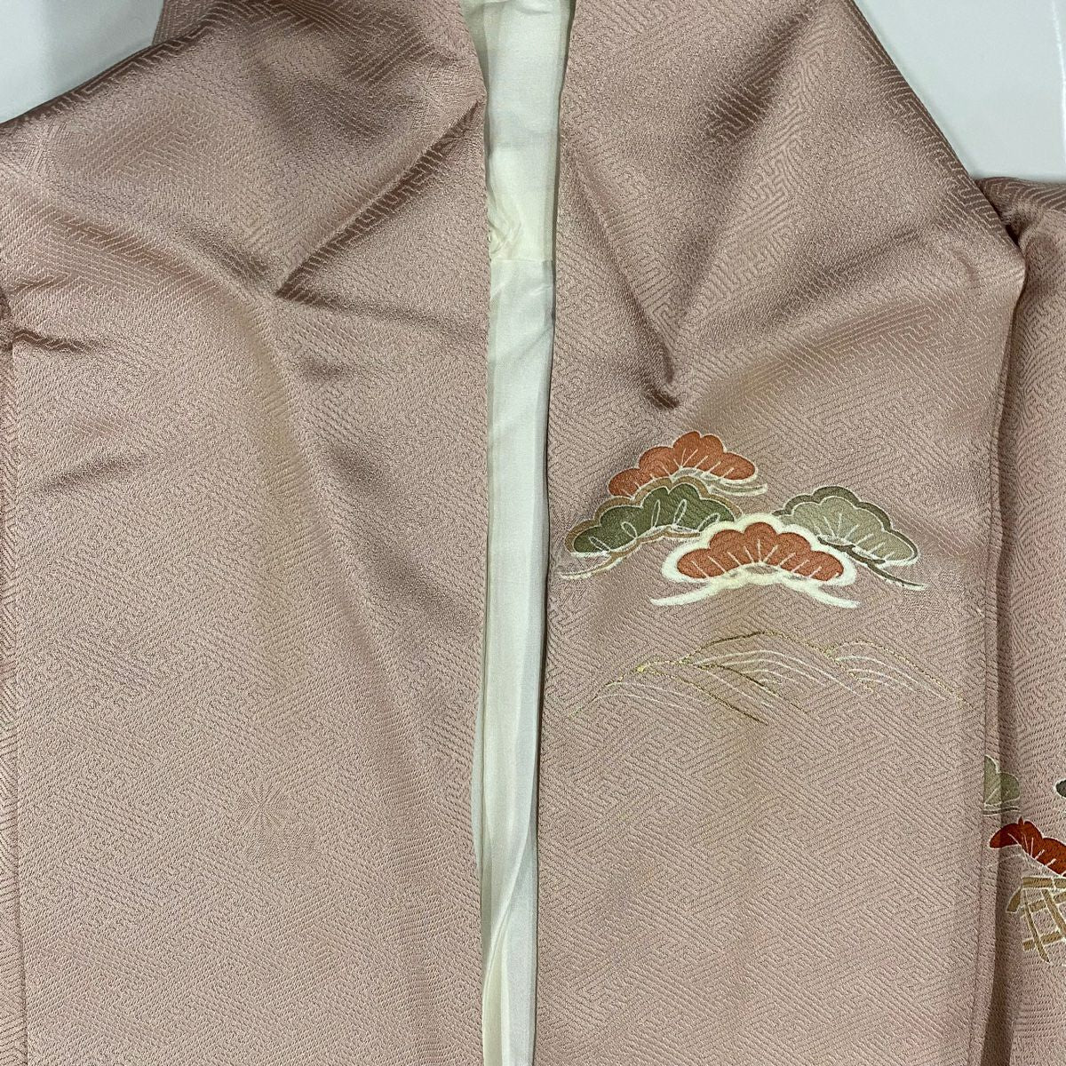 【庫存清倉】訪問服 身長157cm 袖長63cm S 雙層 松樹竹子 秋草 金銀彩 粉米色 純蠶絲 優品級