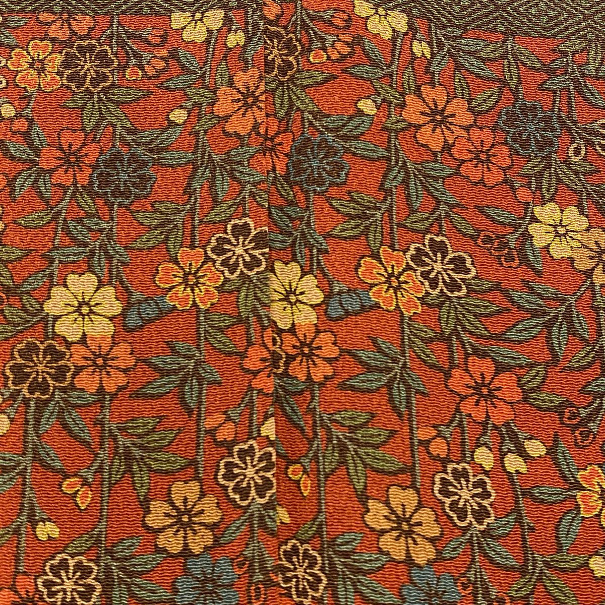 【庫存清倉】訪問服 身長157.5cm 袖長63.5cm S 雙層 細合俊男 有落款 櫻花鳥 紅茶 純蠶絲 美品 秀品級