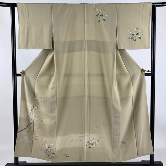 【清倉特賣】訪問服 身長152.5cm 袖長62cm S 雙層 落款有 枝梅花 草花紋紋 漸層 米色 純蠶絲 優品級