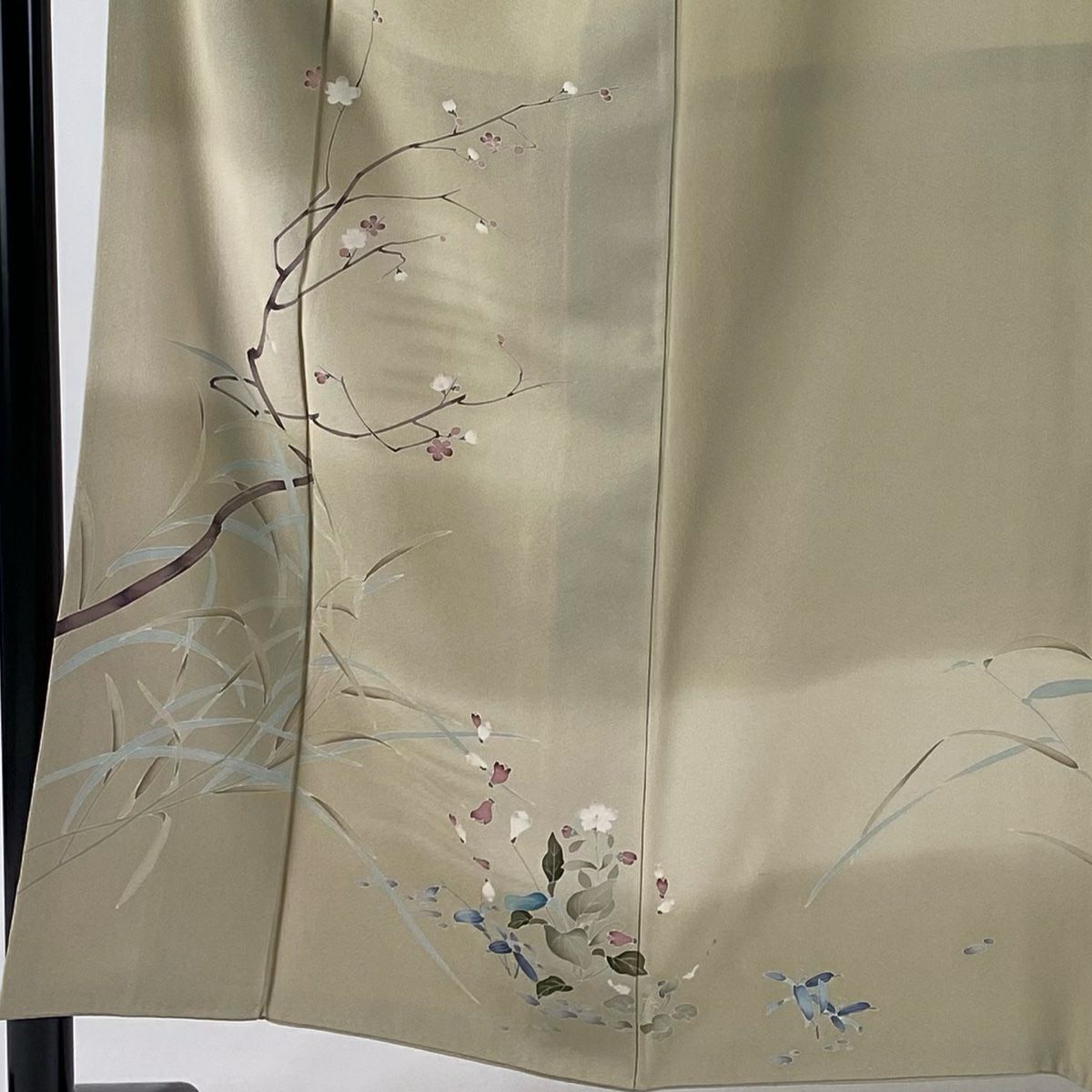【清倉特賣】訪問服 身長152.5cm 袖長62cm S 雙層 落款有 枝梅花 草花紋紋 漸層 米色 純蠶絲 優品級
